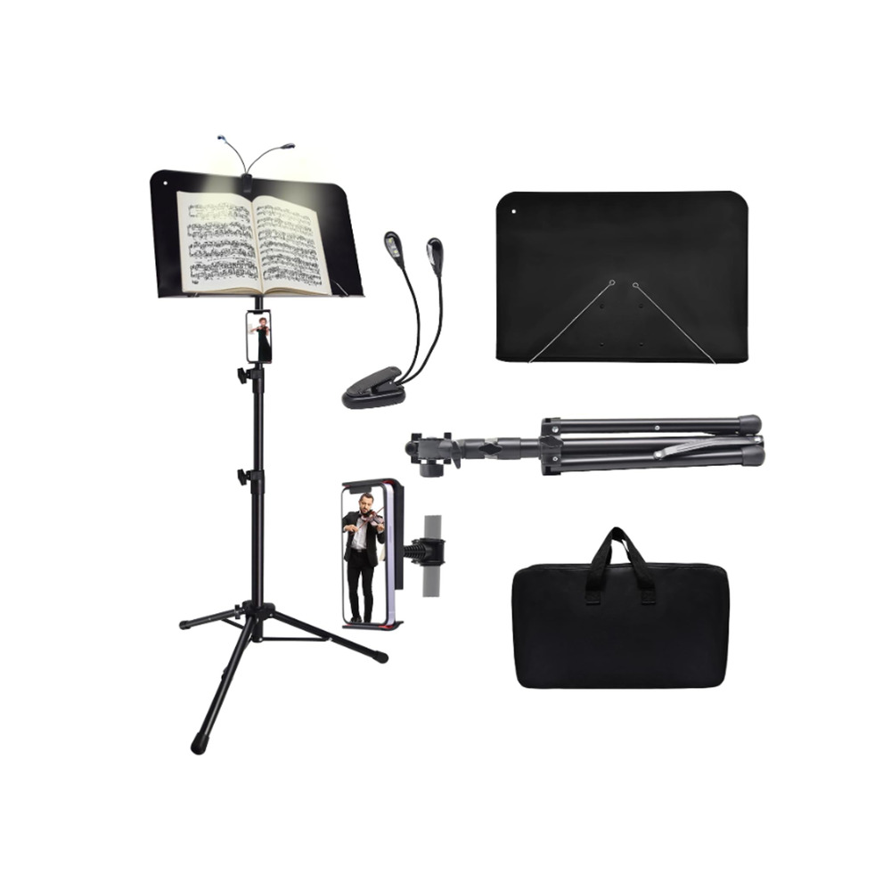 Music Stand Adjustable and Portable with Phone Holder, Light and Carry Case NEW
